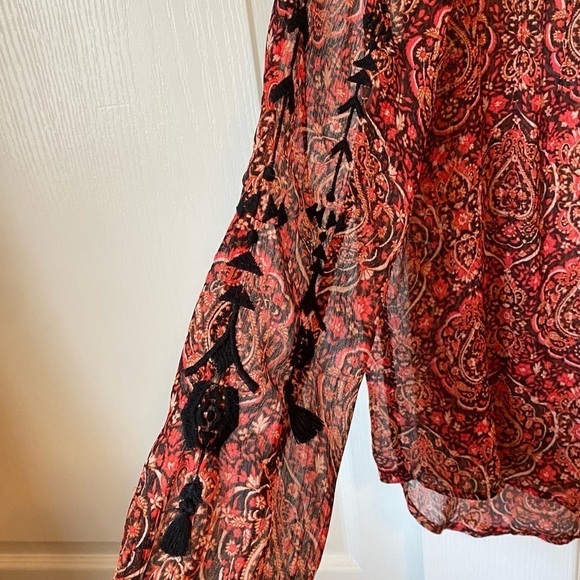 Lucky Brand Boho Paisley Semi Sheer Long Sleeve Blouse Small - Picture 4 of 7